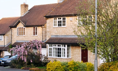a house with trees and bushes